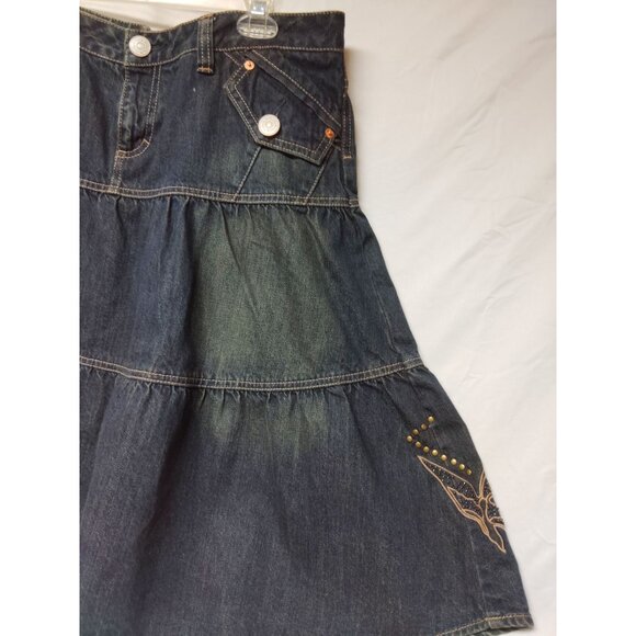 Whistles Denim A-Line Skirt Embroidered Bird Design & Stud Details Womens Size 1 - Picture 3 of 8